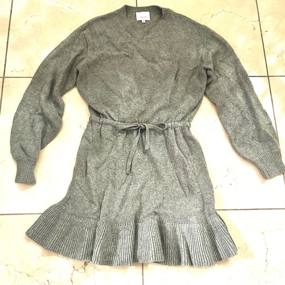 CINQ À SEPT Kiana grey knit sweater mini dress with tie size Medium - Picture 5 of 8